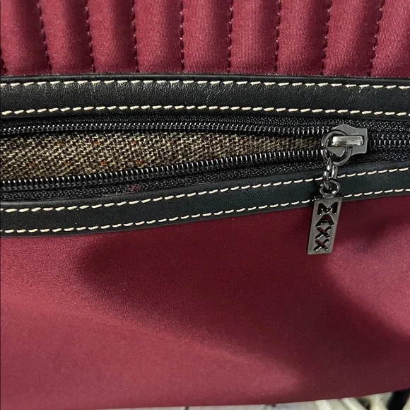 * Maxx New York Quilted Burgundy and Black Leather Trim Shoulder Bag